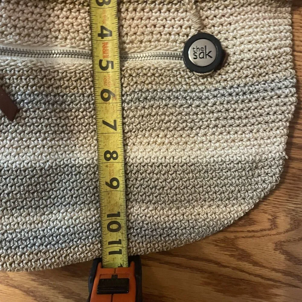 The Sak Indio Crochet Shoulder Bag Sand Stripe Woven Boho Tote Purse